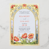 Art Nouveau Bold Bright Poppies Wildflower Huwelij Folie Uitnodiging (Voorkant)