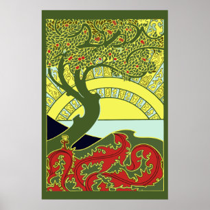 Art Nouveau Boom & Zonsondergang door G. Combaz Poster