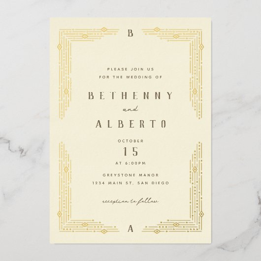 Art Nouveau Border Folie Uitnodiging (Voorkant)