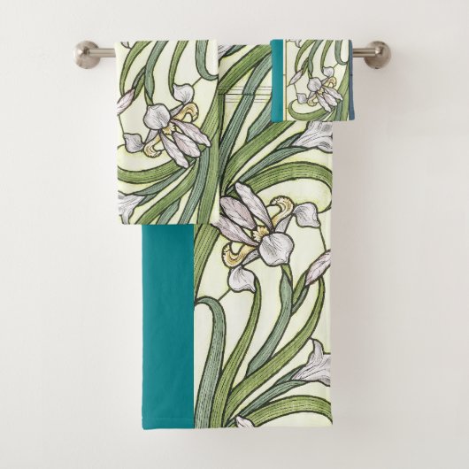 Art Nouveau Borders of Iris Flowers Bath Towel Set Bad Handdoek (Insitu)
