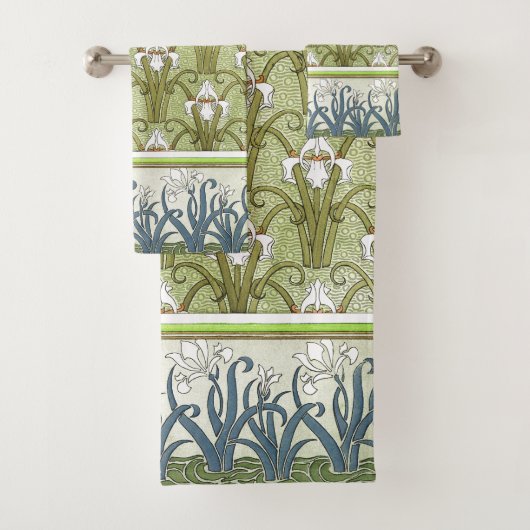 Art Nouveau Borders of Iris Flowers Bath Towel Set Bad Handdoek (Insitu)