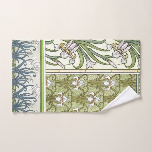 Art Nouveau Borders of Iris Flowers Bath Towel Set Bad Handdoek (Handdoek)
