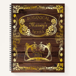 Art Nouveau Botanical Motifs Book Hoesje Wood Gold Notitieboek