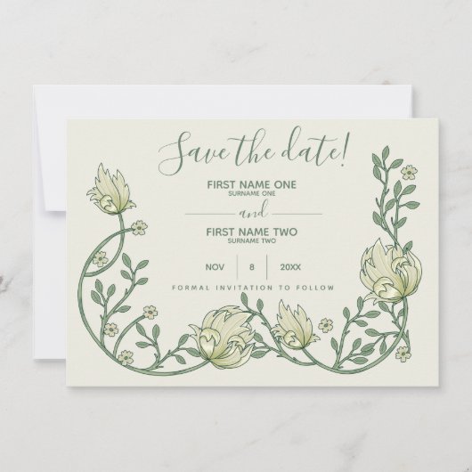 Art Nouveau Botanical, script Save The Date (Voorkant)