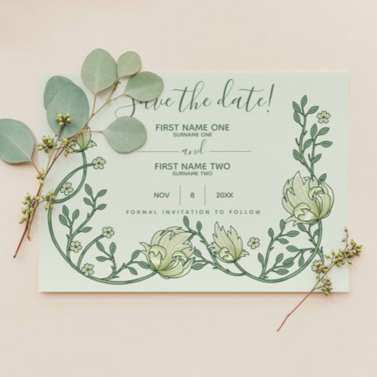 Art Nouveau Botanical,  script Save The Date