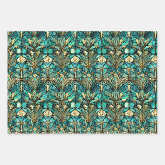 Art Nouveau Botanical Wrapping Paper Sheets Set (Voorkant 3)