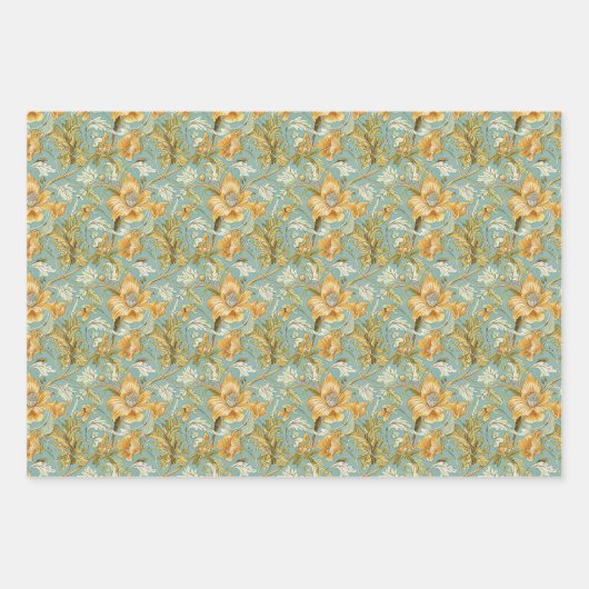 Art Nouveau Botanisch Behang – Mint Green Inpakpapier Vel (Voorkant 3)