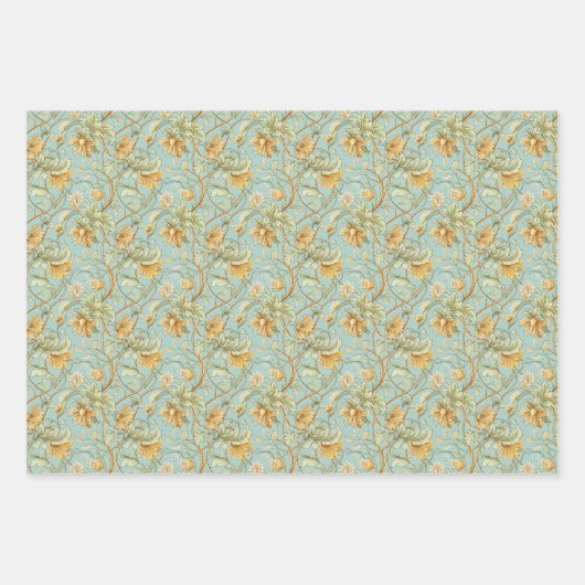 Art Nouveau Botanisch Behang – Mint Green Inpakpapier Vel (Voorkant)