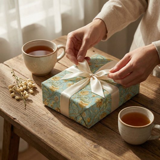 Art Nouveau Botanisch Behang – Mint Green Inpakpapier Vel