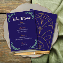 Art Nouveau Botanische Bloemrijke Blauwe Menu