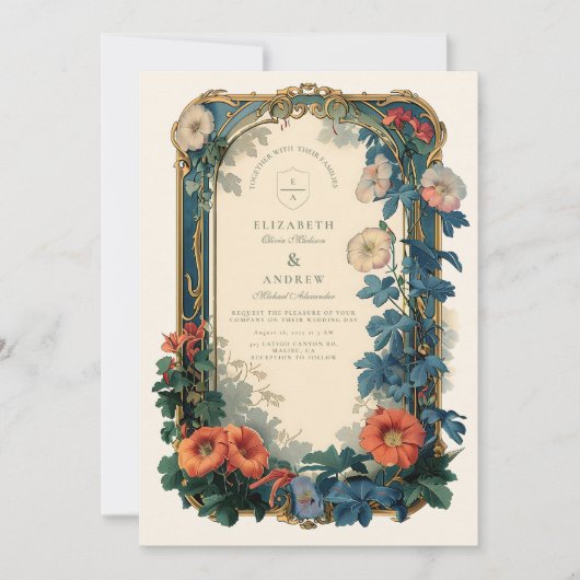 Art Nouveau Botanische bruiloft – Elegant Lijst Kaart (Voorkant)