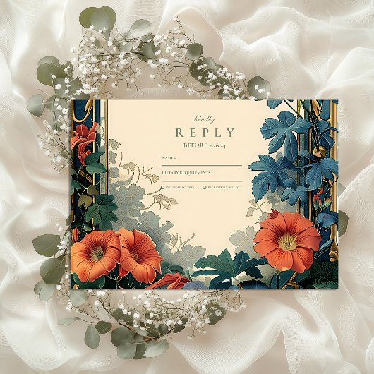 Art Nouveau Botanische bruiloft – Elegant Lijst RSVP Kaartje