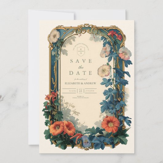 Art Nouveau Botanische bruiloft – Elegant Lijst Save The Date (Voorkant)