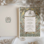 Art Nouveau Botanische Folie Bruiloft Gouden Accen Folie Uitnodiging<br><div class="desc">Deze prachtige bruiloftsuitnodiging in art nouveau-stijl straalt een harmonieuze mix uit van natuurschoon en charme. Aan de voorkant ontvouwt zich een verfijnd botanisch thema met delicate gouden accenten met folie, geplaatst tegen een serene, gebroken witte achtergrond. Het ontwerp is voorzien van sierlijke bloemmotieven en ingewikkelde bladpatronen die de evenementdetails lijsten,...</div>