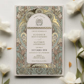 Art Nouveau Botanische Folie Bruiloft Gouden Accen Folie Uitnodiging