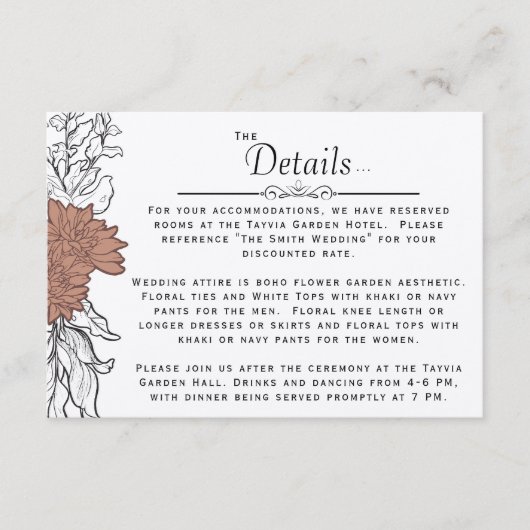 Art Nouveau Botanische Formele Bruiloft Details Informatiekaartje (Voorkant)