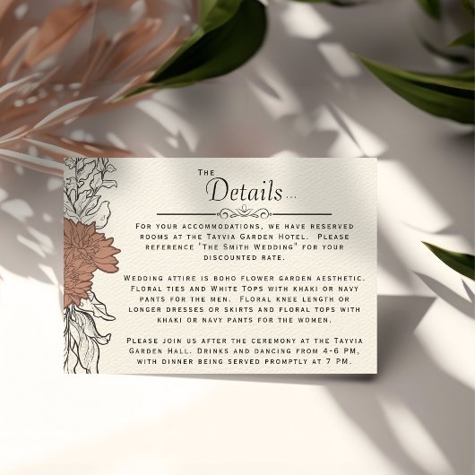 Art Nouveau Botanische Formele Bruiloft Details Informatiekaartje
