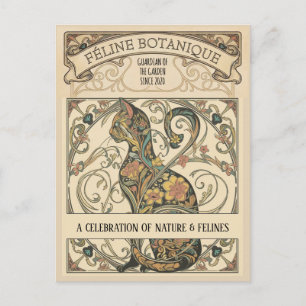 Art Nouveau Botanische Katachtige Sierkunst Briefkaart