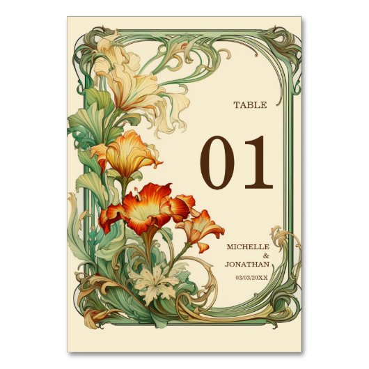  Art Nouveau Botanische Mucha Dank u Kaart (Achterkant)