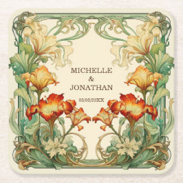 Art Nouveau Botanische Mucha Dank u Kartonnen Onderzetters