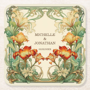 Art Nouveau Botanische Mucha Dank u Kartonnen Onderzetters