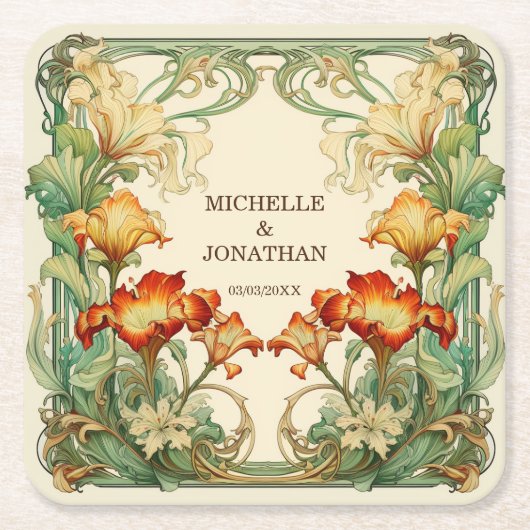 Art Nouveau Botanische Mucha Dank u Kartonnen Onderzetters (Voorkant)