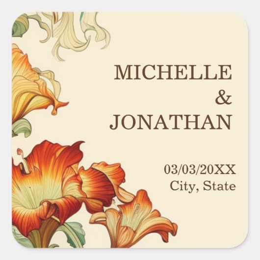  Art Nouveau Botanische Mucha Dank u Vierkante Sticker (Voorkant)