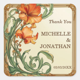 Art Nouveau Botanische Mucha Dank u Vierkante Sticker