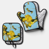 Art nouveau boterbloem ovenwant & pannenlap set (Voorkant / Achterkant)