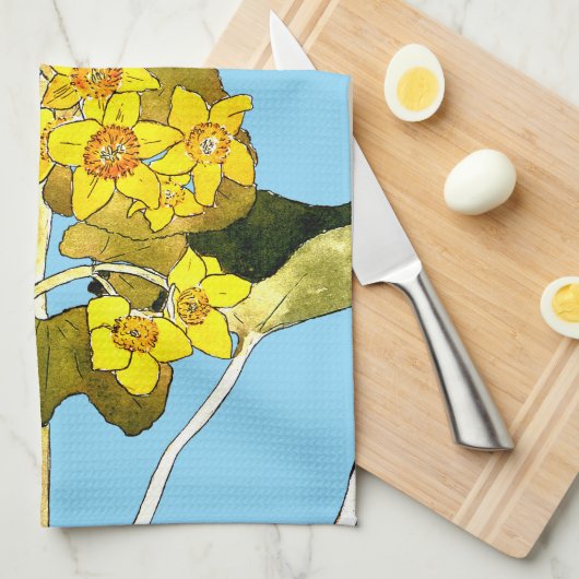 Art nouveau boterbloem theedoek (Quarter Fold)