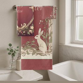 Art Nouveau Bourgondië Paashaas Bloem Motief Antie Bad Handdoek