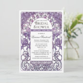 Art Nouveau Bridal Shower Invitation Paars Kaart (Staand voorkant)