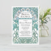 Art Nouveau Bridal Shower Invitations Blue Kaart (Staand voorkant)