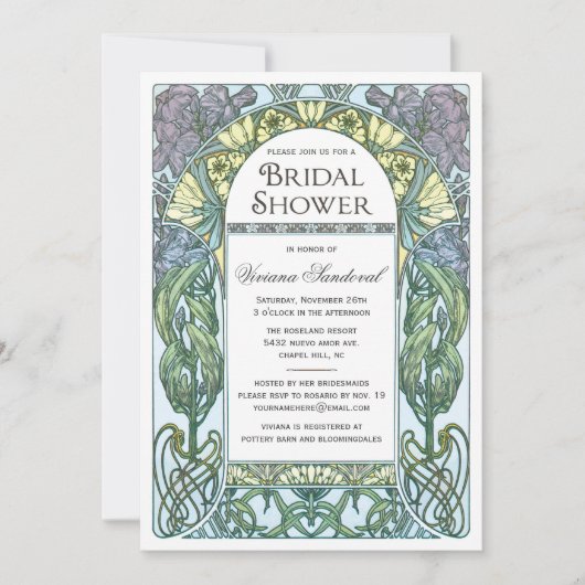 Art Nouveau Bridal Shower Invitations Kaart (Voorkant)