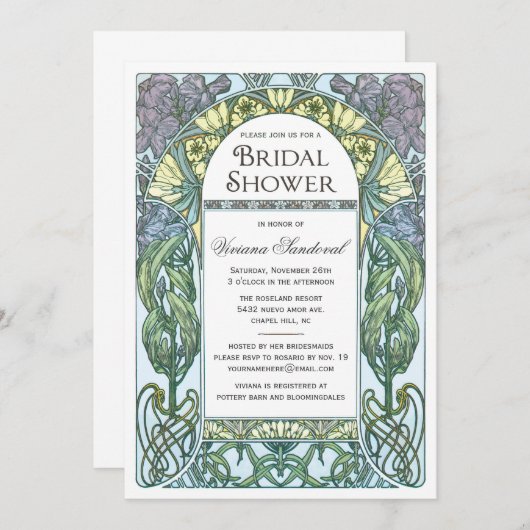 Art Nouveau Bridal Shower Invitations Kaart (Voorkant / Achterkant)