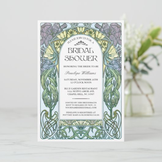 Art Nouveau Bridal Shower Invitations V.01 Kaart (Staand voorkant)