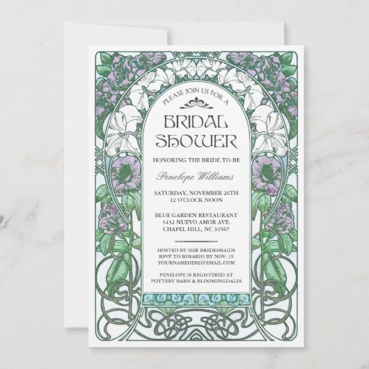 Art Nouveau Bridal Shower Invitations V.02 Kaart (Voorkant)