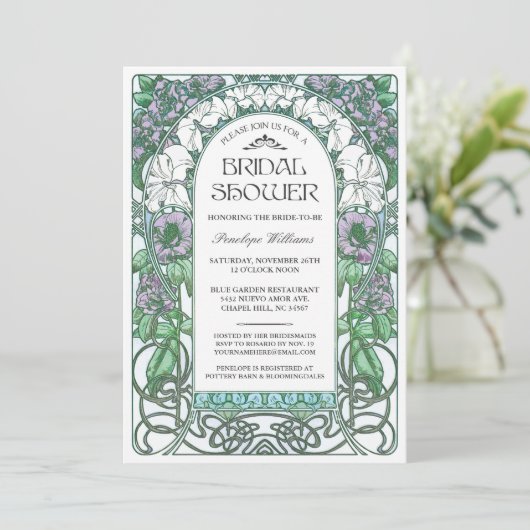 Art Nouveau Bridal Shower Invitations V.02 Kaart (Staand voorkant)