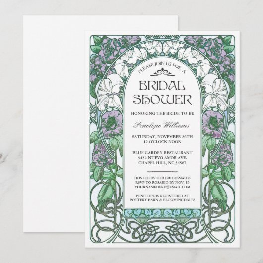 Art Nouveau Bridal Shower Invitations V.02 Kaart (Voorkant / Achterkant)