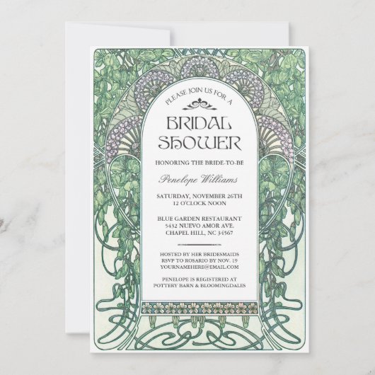 Art Nouveau Bridal Shower Invitations V.05 Kaart (Voorkant)