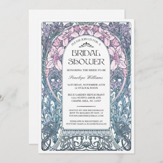 Art Nouveau Bridal Shower Invitations V.08 Kaart (Voorkant / Achterkant)