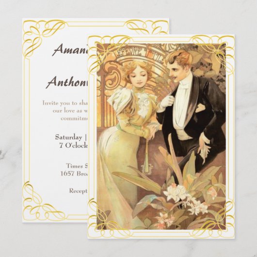 Art nouveau bride en groom kaart (Voorkant / Achterkant)