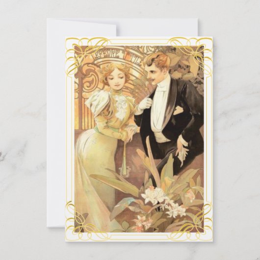 Art nouveau bride en groom kaart (Voorkant)