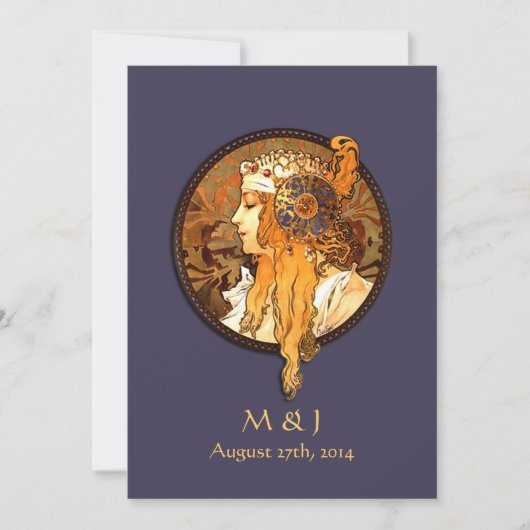 Art Nouveau Bride Wedding Invitation Kaart (Voorkant)