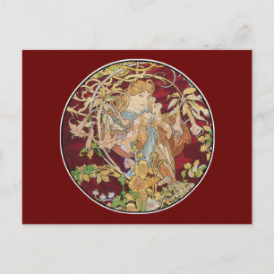 Art Nouveau Briefkaart: Mucha - Vrouw met Daisy Briefkaart