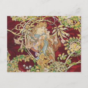 Art Nouveau Briefkaart: Mucha - Vrouw met Daisy Briefkaart