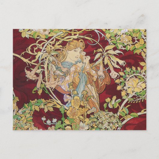 Art Nouveau Briefkaart: Mucha - Vrouw met Daisy Briefkaart (Voorkant)