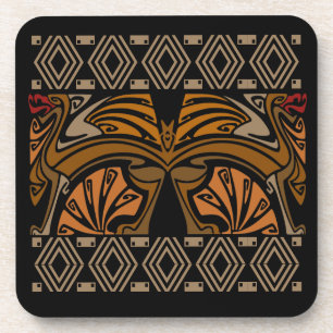  - art nouveau brown dragons bier onderzetter