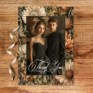 Art Nouveau Brown William Morris Floral Wedding Bedankkaart