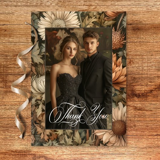 Art Nouveau Brown William Morris Floral Wedding Bedankkaart